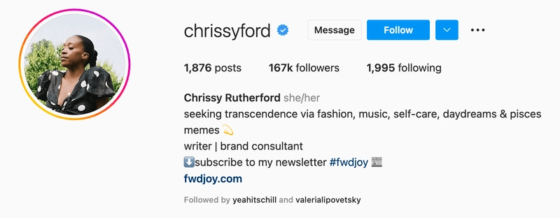chrissy rutherford, instagram biyografi örneği