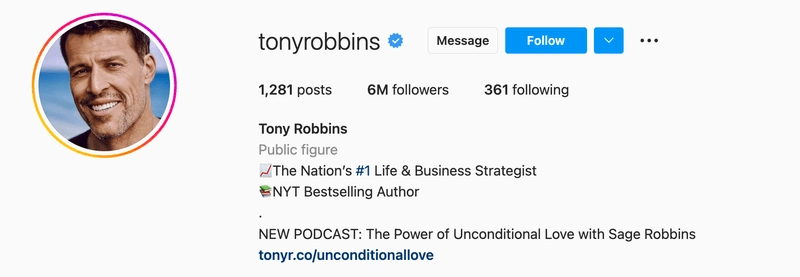 instagram biyografi örneği tony robbins
